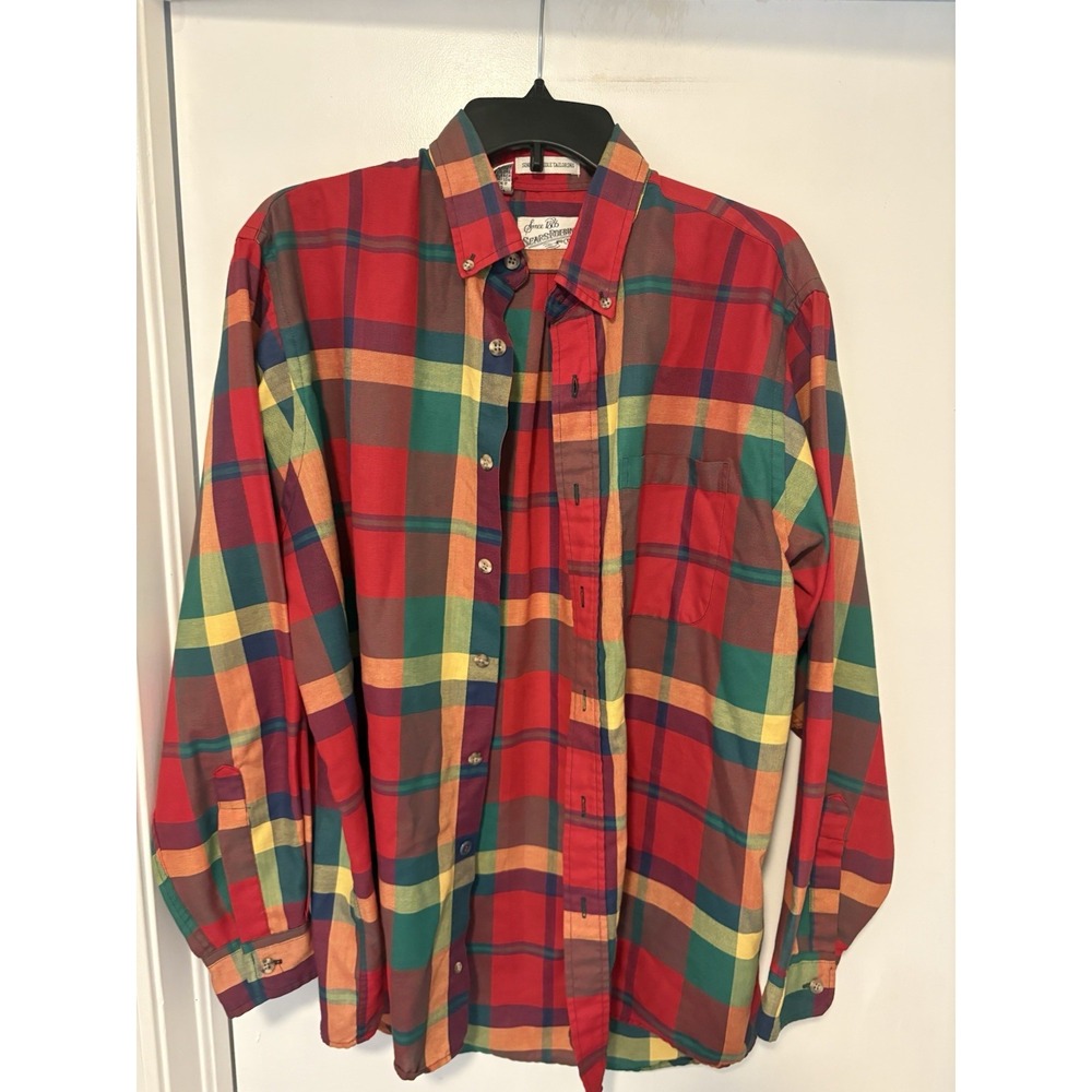 Vintage Sears Roebuck Shirt Mens Large Multicolor Plaid Button Down Long Sleeve